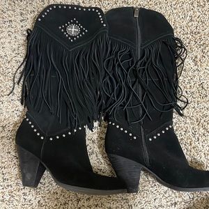 Suede Fringe Cowboy Boots